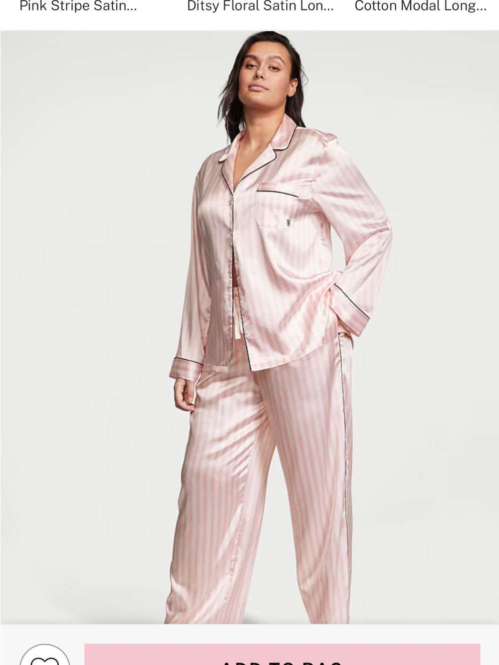 Pink Iconic Stripe Satin Long Pyjamas Set Victoria secret